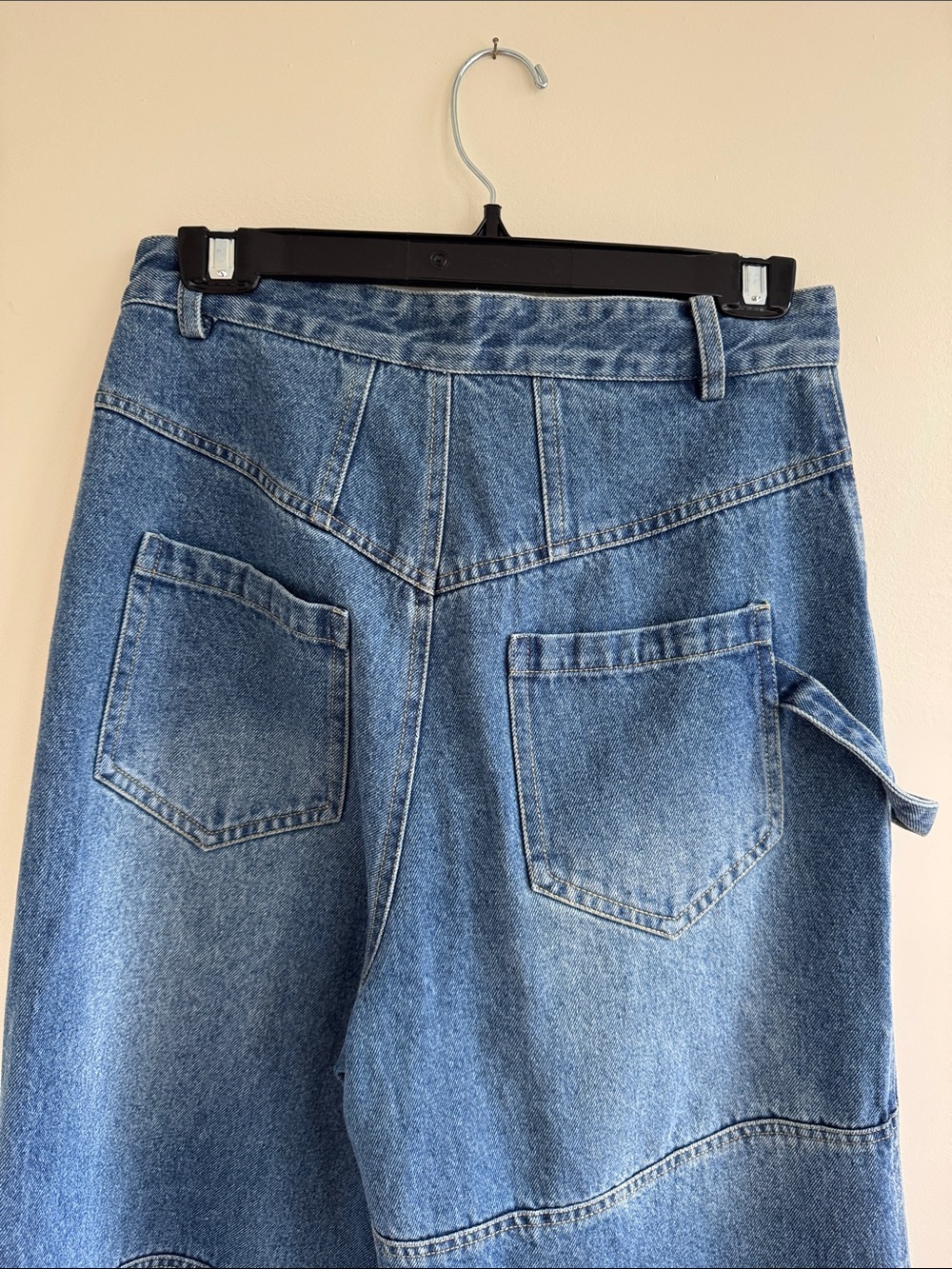 Wide Leg Blue Denim Jeans with Utility Pockets - Picture 6 of 6